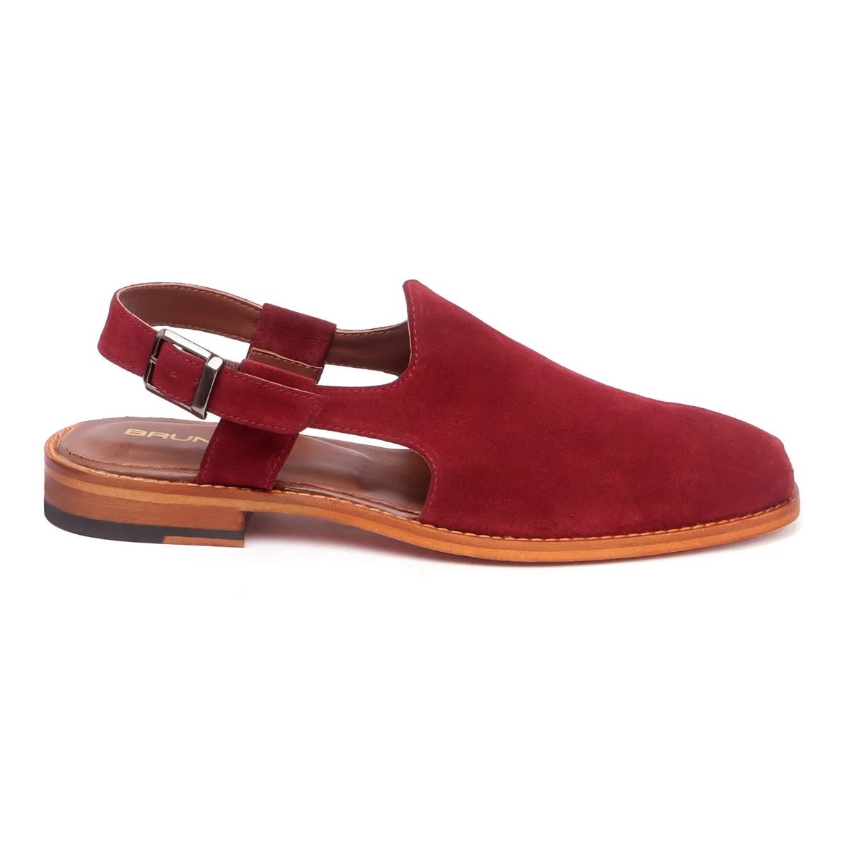 Light Weight Peshawari Sandals in Red Suede Leather For Men By Brune & Bareskin