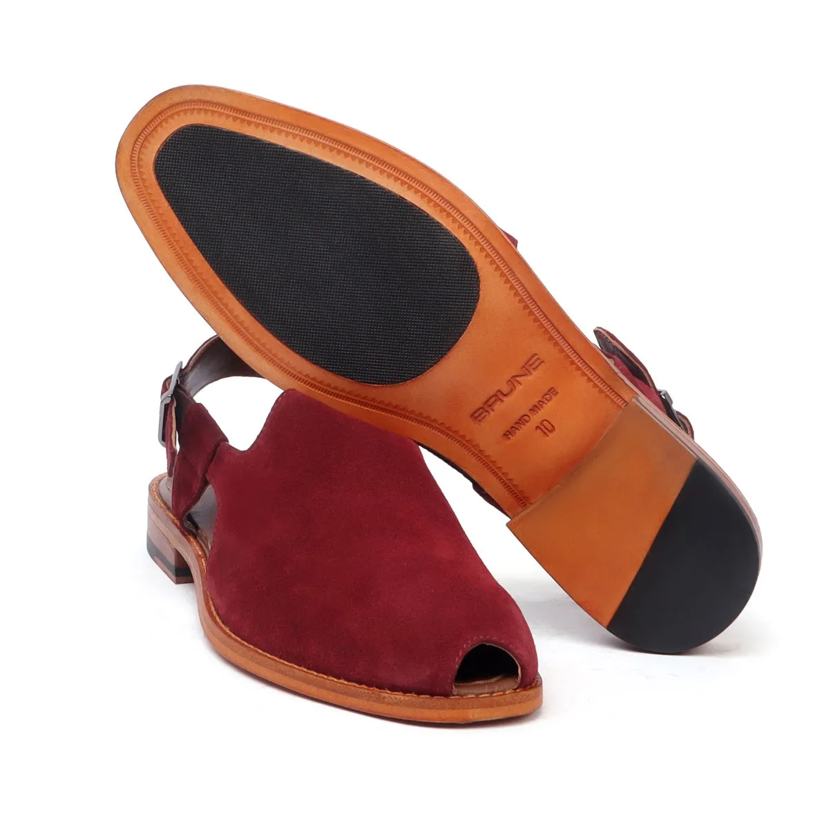 Light Weight Peshawari Sandals in Red Suede Leather For Men By Brune & Bareskin