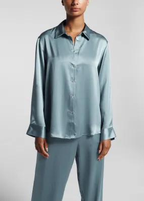 London Pyjama Top Dust Blue Silk