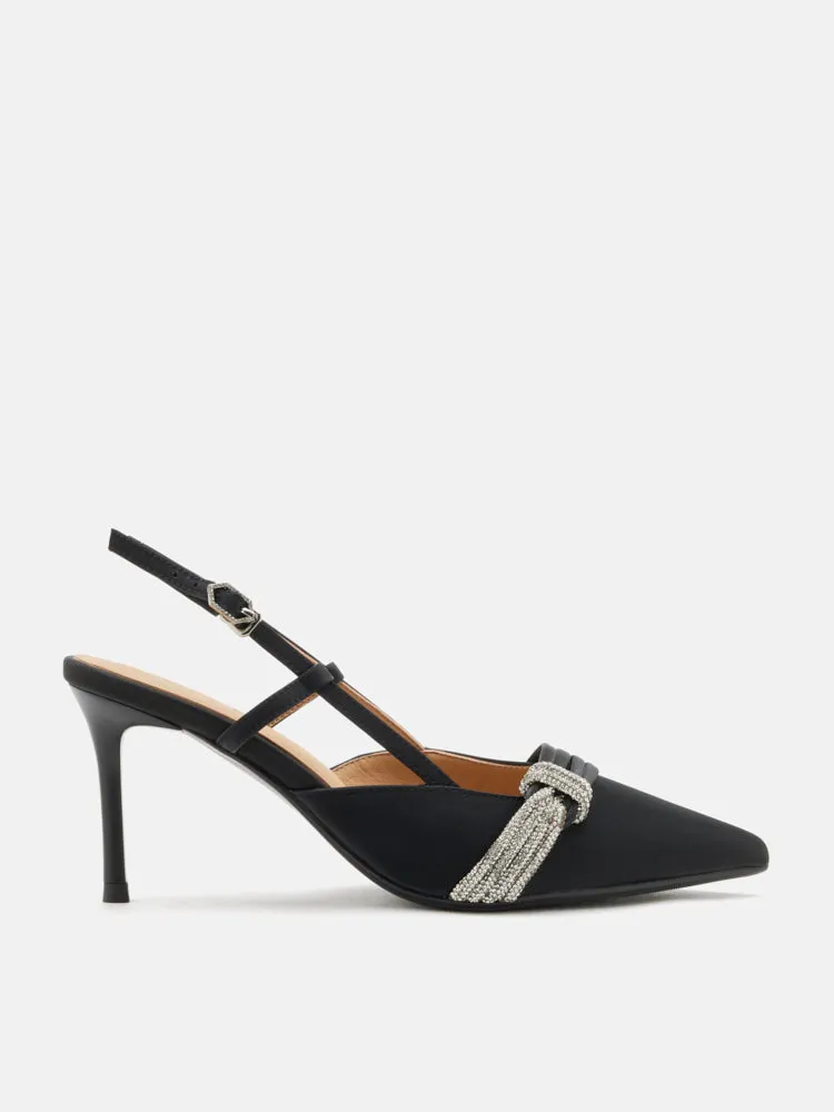 Madeleine Crystal Embellished Silk Slingback Heels