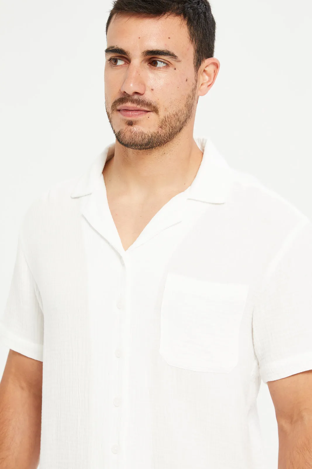 Men White Resort Collar Shirt