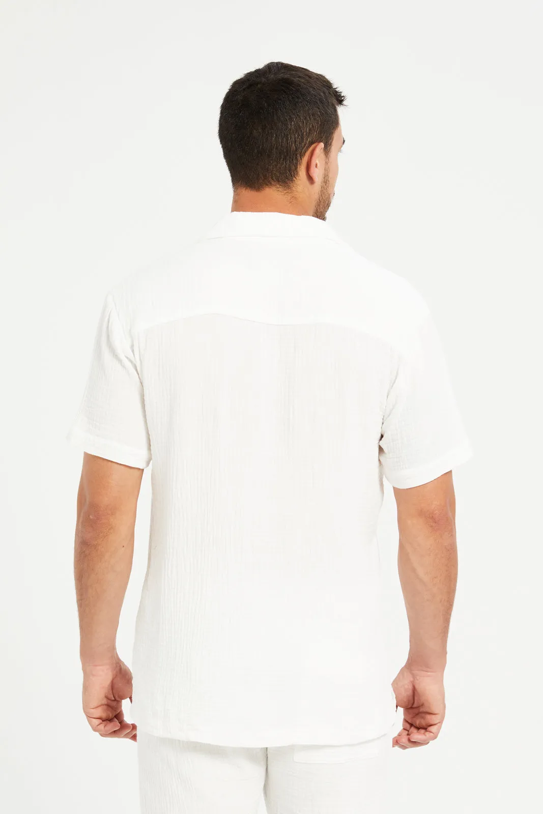 Men White Resort Collar Shirt