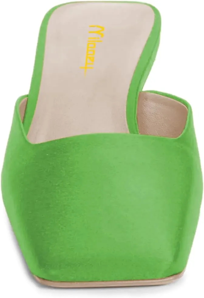 Milooey shoes Womens Closed Square Toe Mules Chic Low Chunky Heel Sandals Slip On Backless Daily Outfit Party Dress Slide Shoes Size 4-16 US