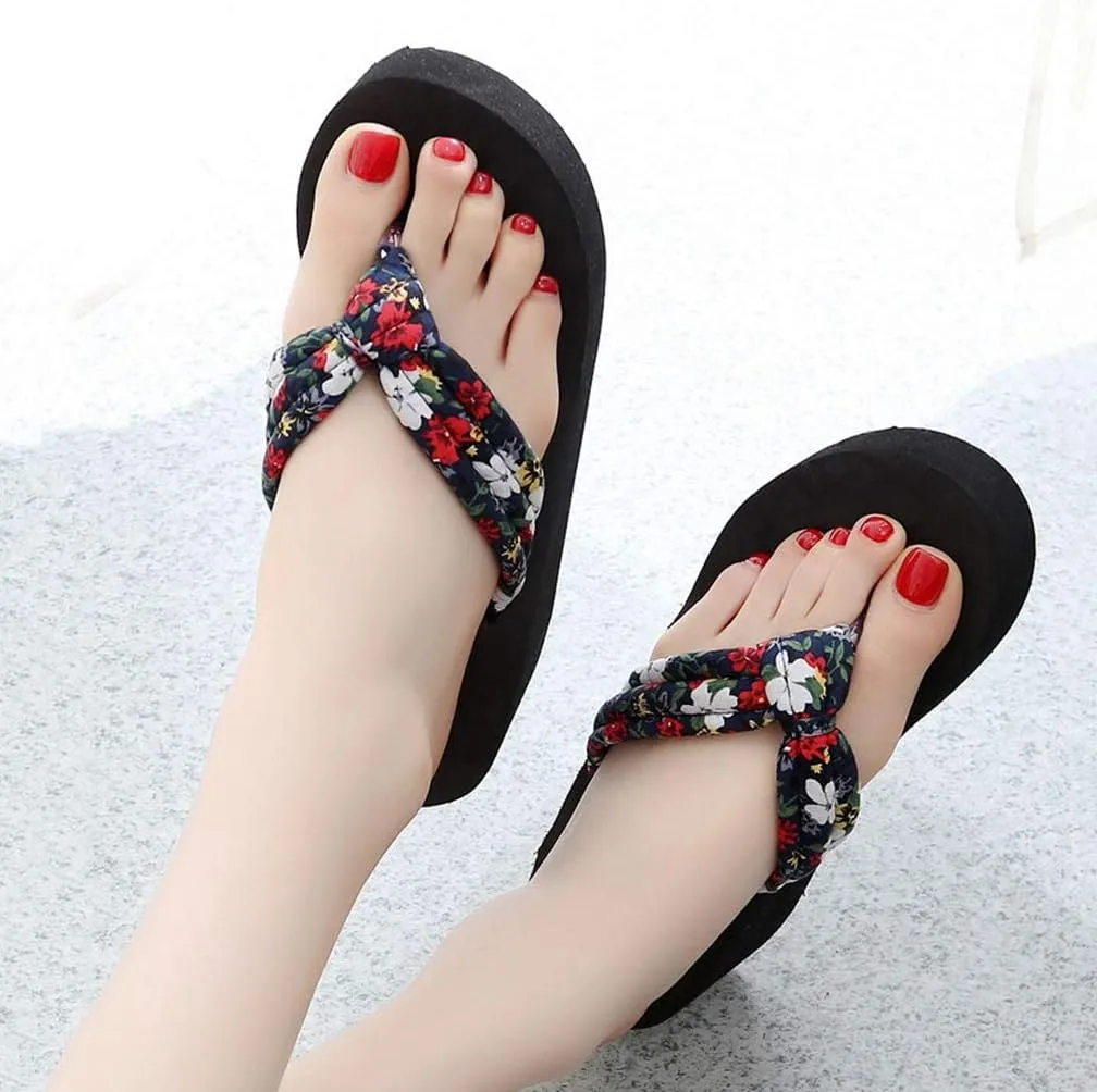 MIOKE Women's Summer Casual Wedge Flip Flops Platform Slip On Comfort Nonslip Beach Dress Thong Sandals