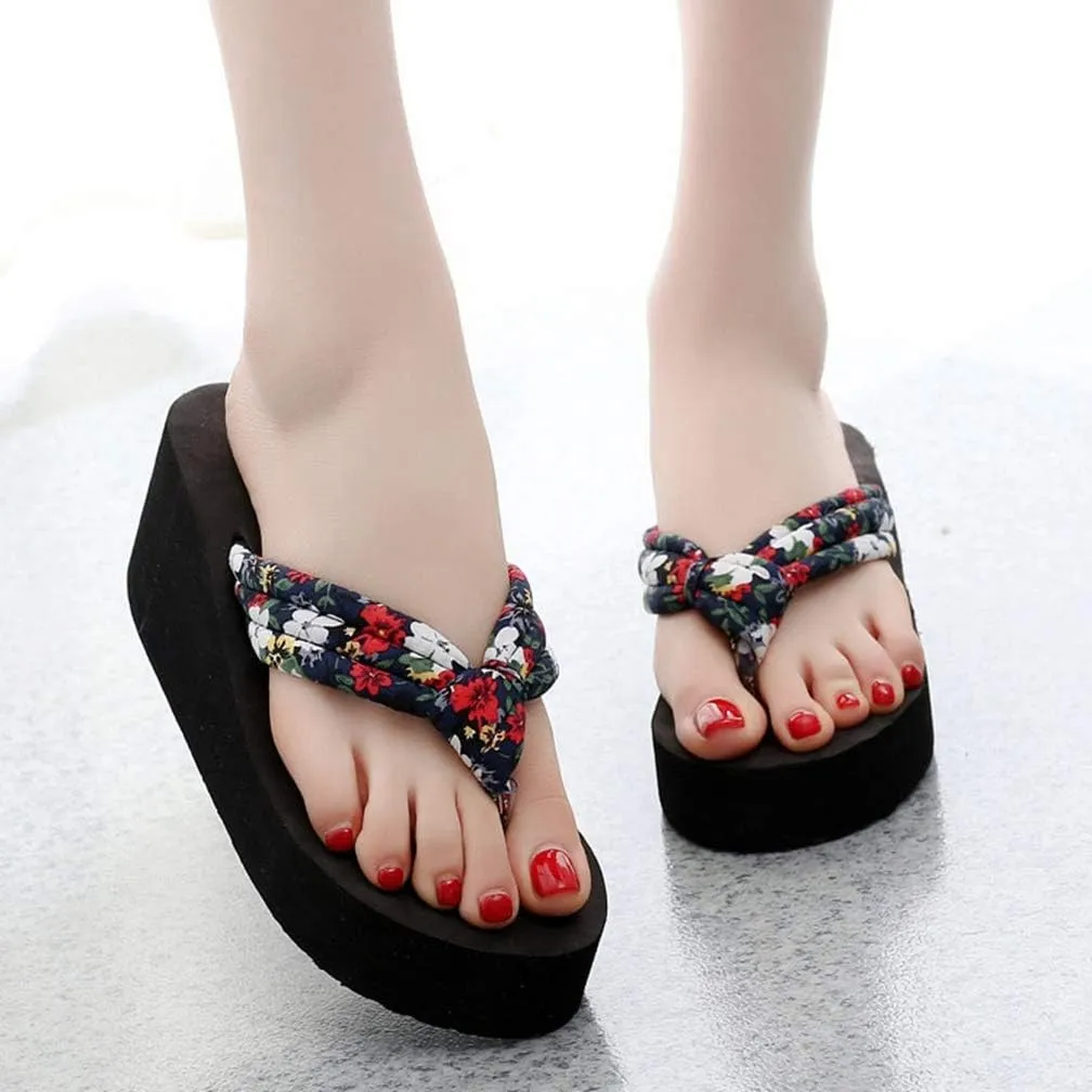 MIOKE Women's Summer Casual Wedge Flip Flops Platform Slip On Comfort Nonslip Beach Dress Thong Sandals
