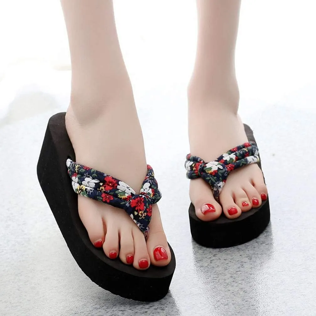 MIOKE Women's Summer Casual Wedge Flip Flops Platform Slip On Comfort Nonslip Beach Dress Thong Sandals