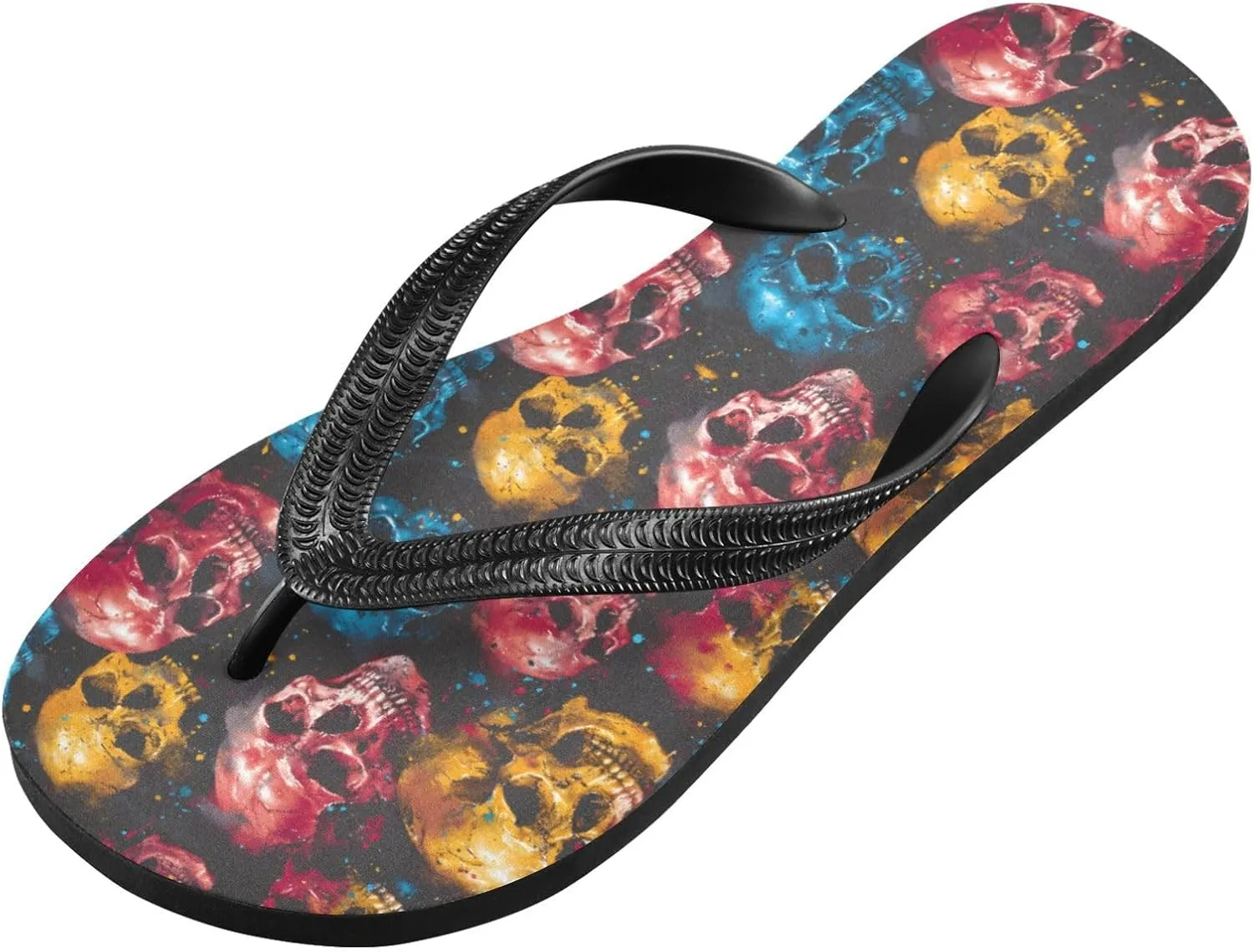 MNSRUU Flip Flops for Women Men Gothic Skull and Flower Flip Flops Womens Slides Men Sandals Shower Slippers Summer Non-Slip Flipflops for Swim Beach Bathroom, XS