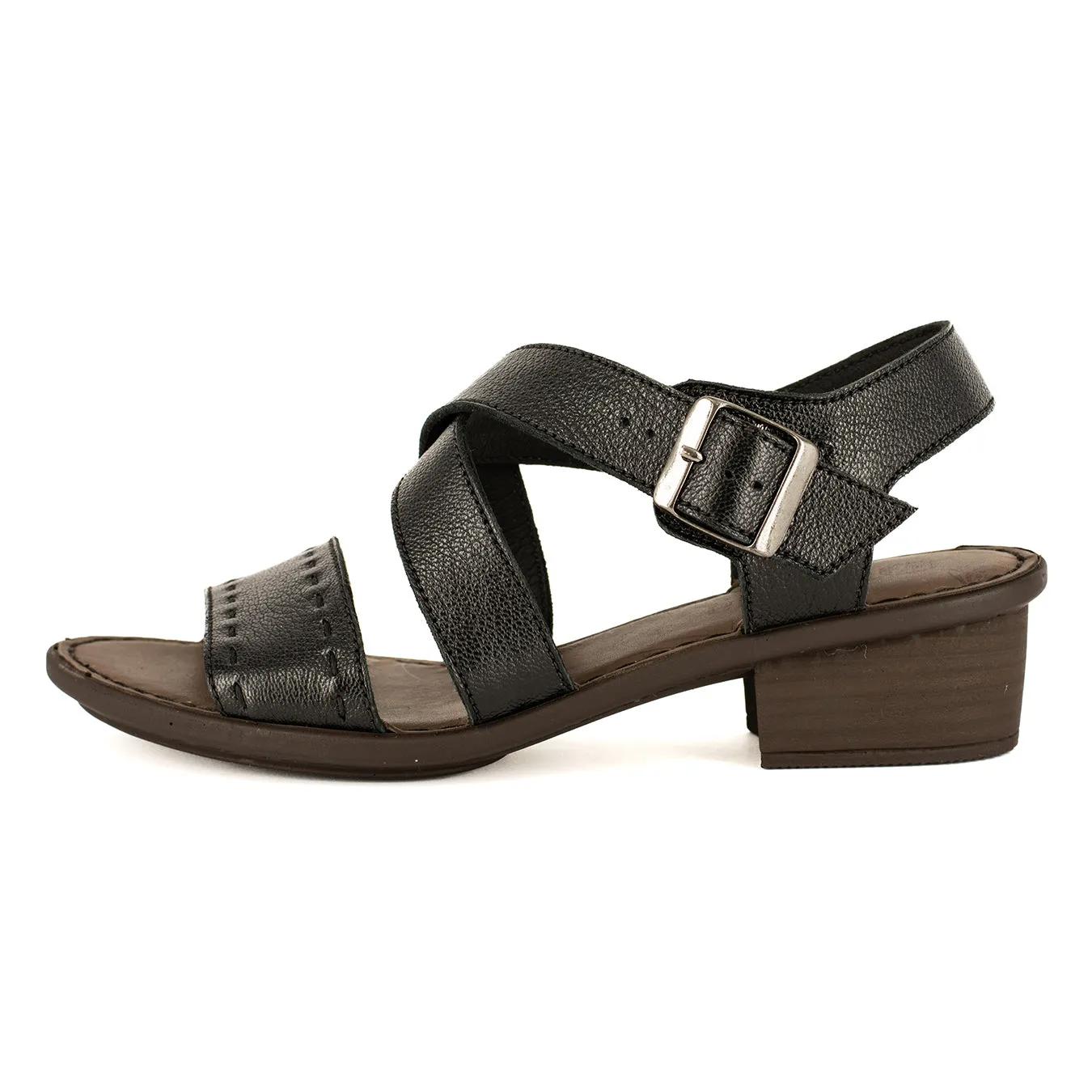 Nombeke : Ladies Leather Mid-Heel Sandal in Black Cayak