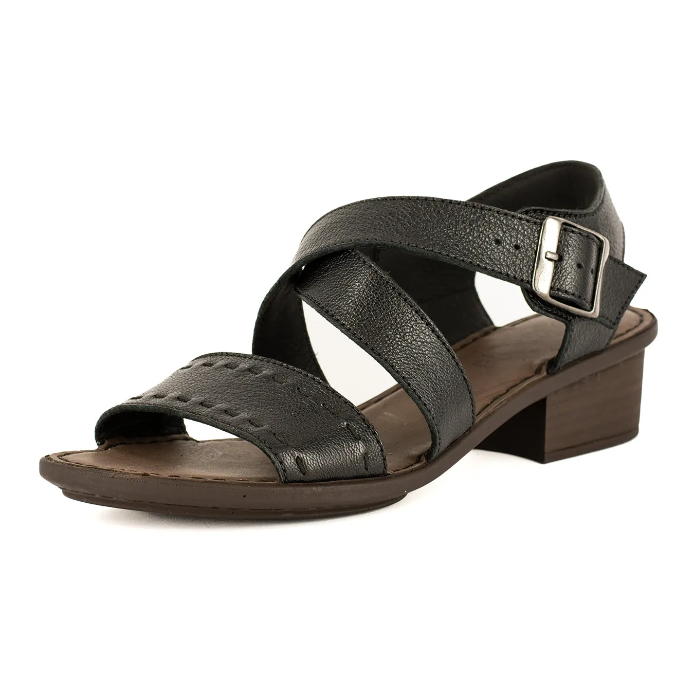 Nombeke : Ladies Leather Mid-Heel Sandal in Black Cayak