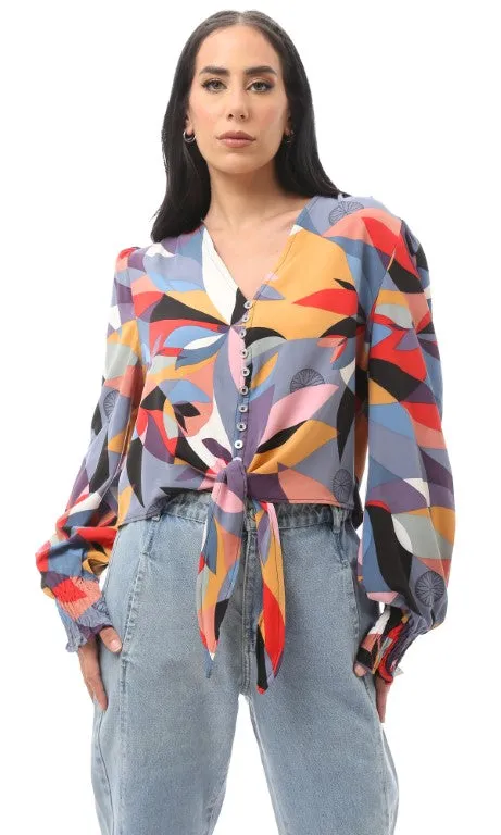 O168572 Patterned Long Sleeve Multicolour Buttoned Shirt