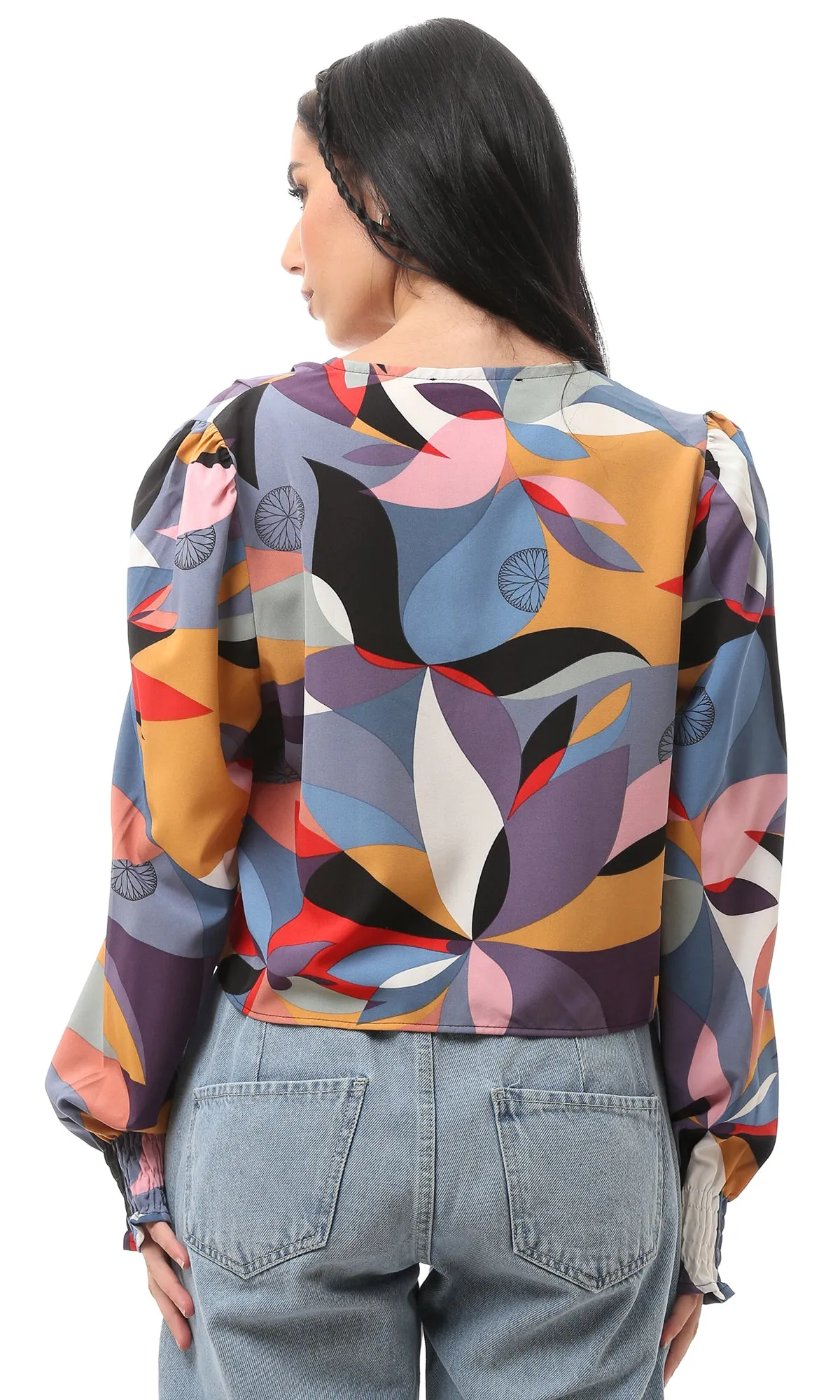 O168572 Patterned Long Sleeve Multicolour Buttoned Shirt