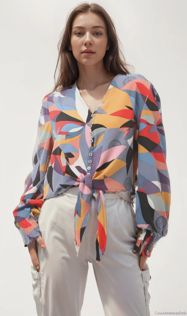 O168572 Patterned Long Sleeve Multicolour Buttoned Shirt