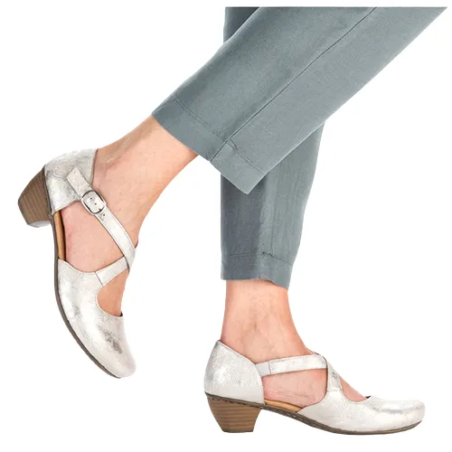 Rieker Ladies Cross Strap Pumps - 41781-40 - Silver