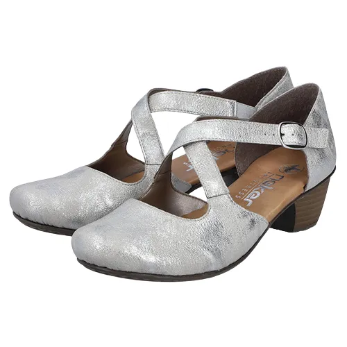 Rieker Ladies Cross Strap Pumps - 41781-40 - Silver