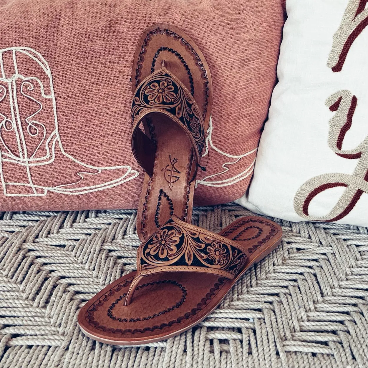 Rocky Creek Hand Tooled Leather Sandals
