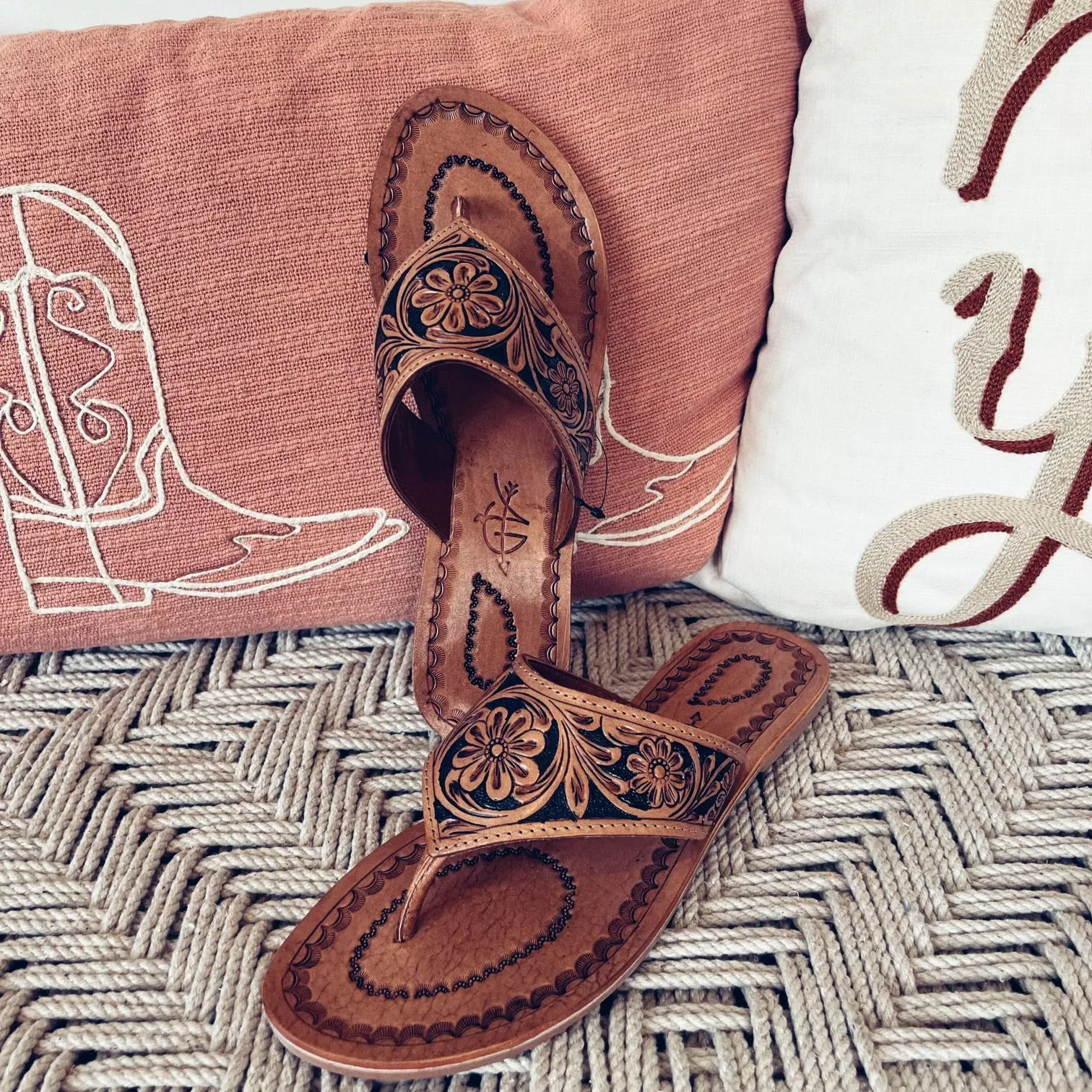 Rocky Creek Hand Tooled Leather Sandals