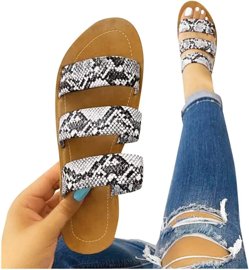 Sandals for Women Wide Width,2020 Fashion Comfy Platform Sandal Comfortable Snakeskin Shoes Summer Beach Travel Flip Flops