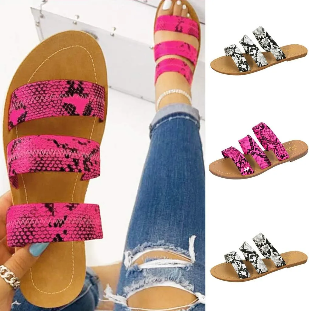 Sandals for Women Wide Width,2020 Fashion Comfy Platform Sandal Comfortable Snakeskin Shoes Summer Beach Travel Flip Flops