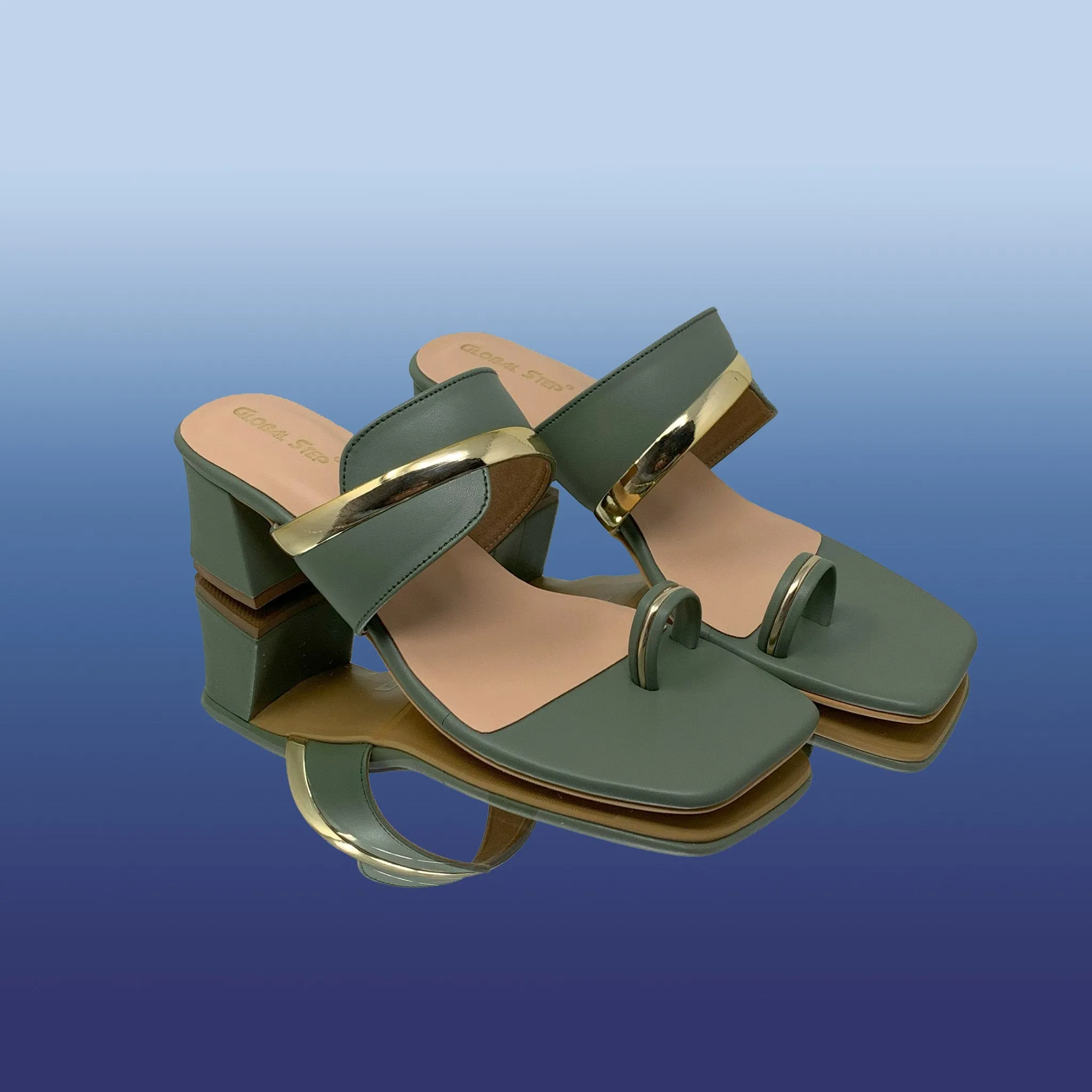 Sleek Green Open-toe Heels