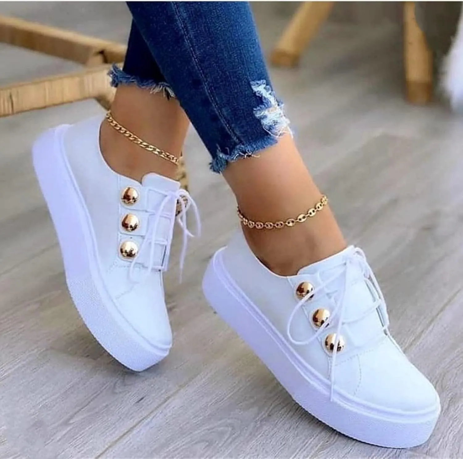 Sneakers for Women Non Slip Platform Fashion Sneakers Low Top Casual Walking Shoes Pu Faux Leather Classic Tennis Shoes Lightweight Outdoor Footwear