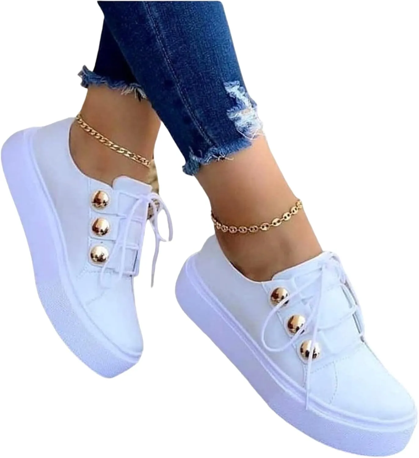 Sneakers for Women Non Slip Platform Fashion Sneakers Low Top Casual Walking Shoes Pu Faux Leather Classic Tennis Shoes Lightweight Outdoor Footwear