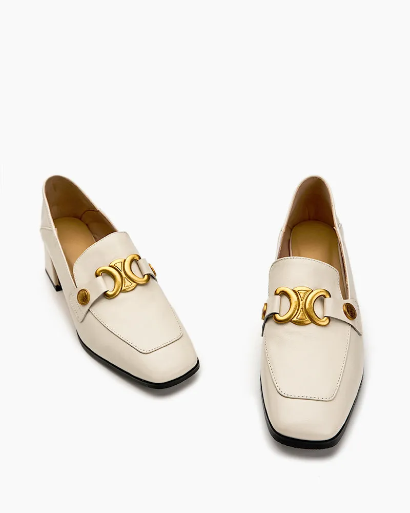 Soft Chunky Heel Metal Buckle Loafers