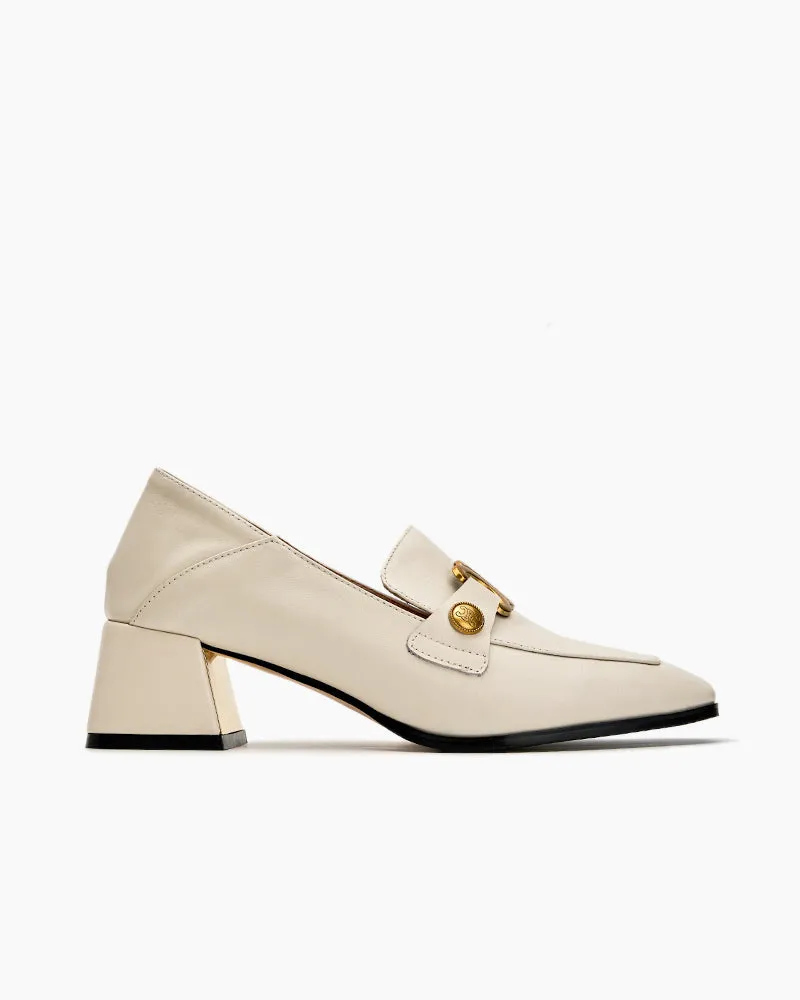 Soft Chunky Heel Metal Buckle Loafers