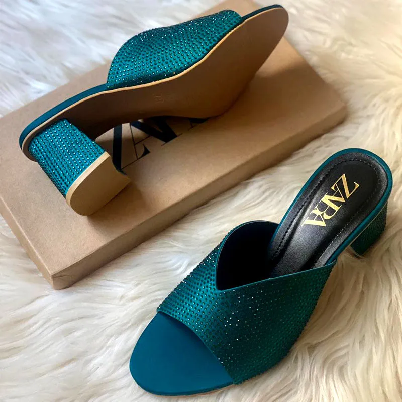 Sparkly Rhinestone Thick Heels Fancy Sandal Dressy Shoes #10376 #22