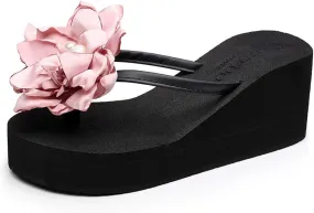 VOKLIN Women's Wedge High Heel Flower Flipflops Fashion Bohemian Summer Platform Nonslip Beach Thong Sandals