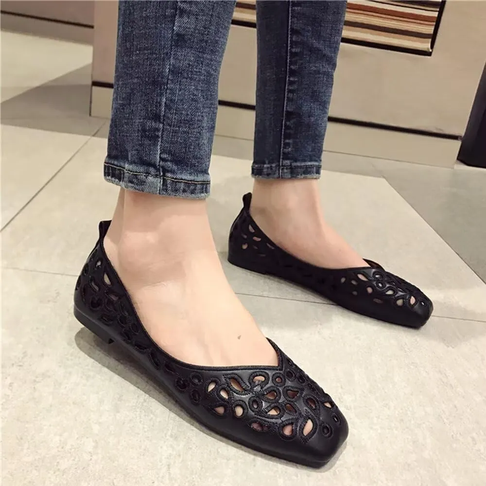 WENJIAZHIZHI Women's Floral Ballet Flats Comfortable Dress Shoes Square Toe Slip on Flat Shoes with Breathable Eyelets