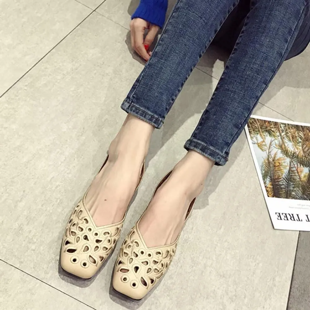 WENJIAZHIZHI Women's Floral Ballet Flats Comfortable Dress Shoes Square Toe Slip on Flat Shoes with Breathable Eyelets