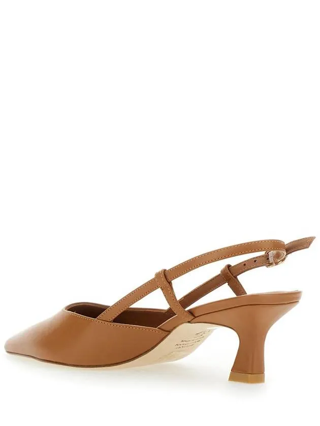 'Winnie' Brown Slingback Pumps Wirh Medium Heel In Leather Woman