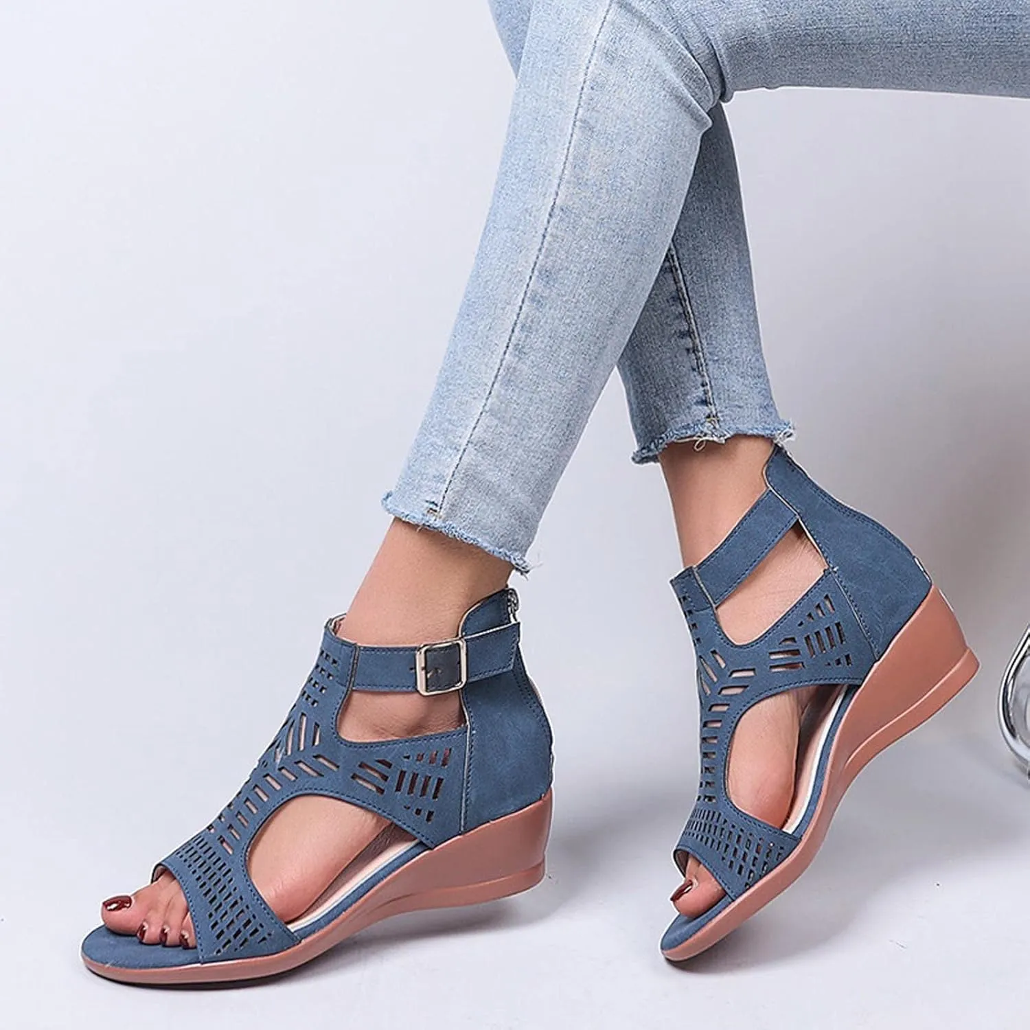 Women 2025 Heeled Sandals Dressy Cutout Wedge Sandals Open Toe Trendy Casual Comfort Sandal Summer Cover Heel Shoes