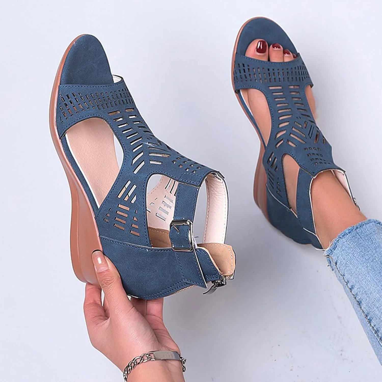 Women 2025 Heeled Sandals Dressy Cutout Wedge Sandals Open Toe Trendy Casual Comfort Sandal Summer Cover Heel Shoes