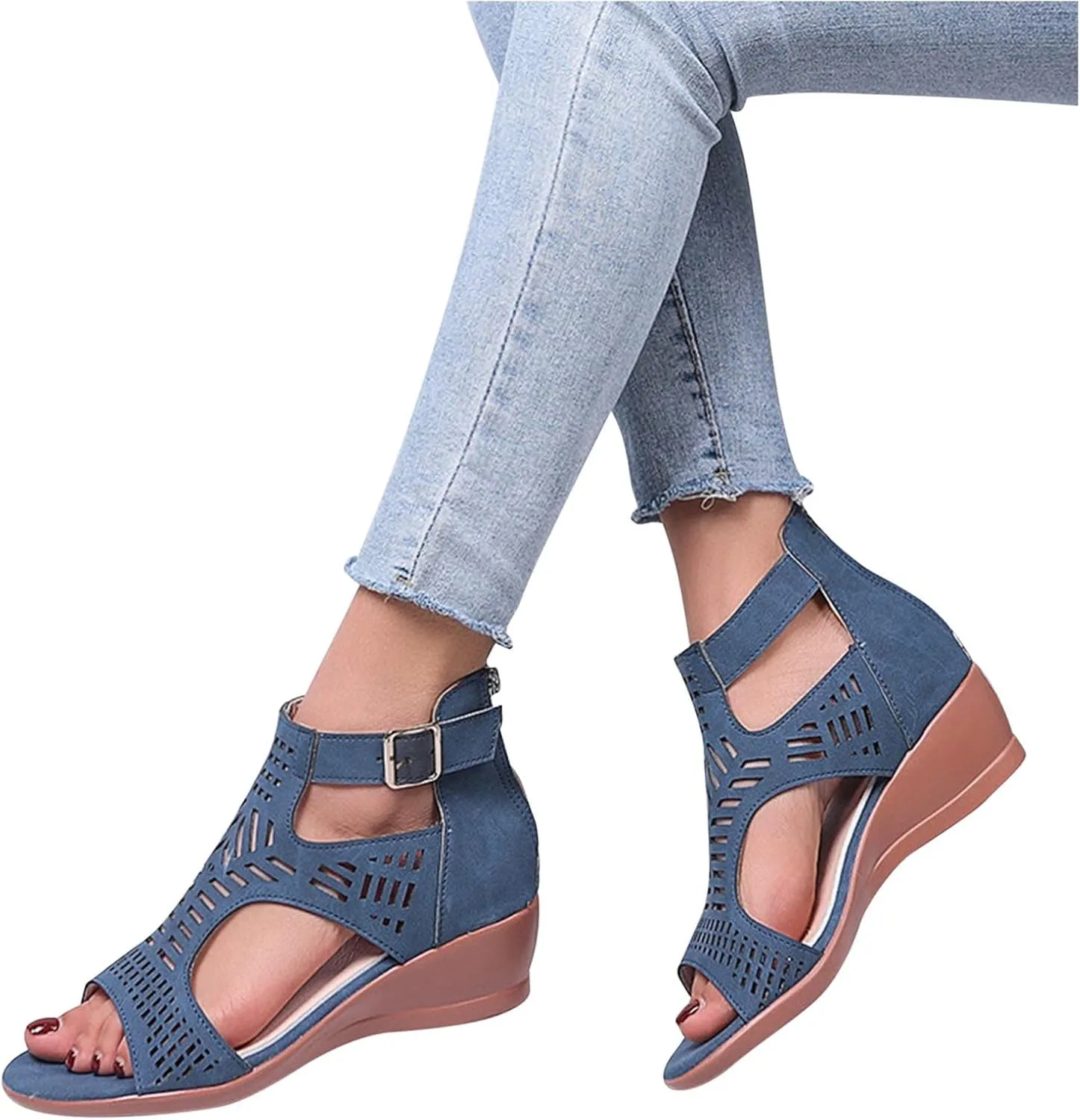 Women 2025 Heeled Sandals Dressy Cutout Wedge Sandals Open Toe Trendy Casual Comfort Sandal Summer Cover Heel Shoes