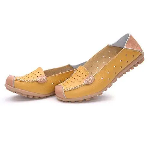 Women Genuine Leather Casual Flat Shoes Slip-on Leisure Shoes Breathable Ballet Shoes