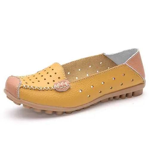 Women Genuine Leather Casual Flat Shoes Slip-on Leisure Shoes Breathable Ballet Shoes