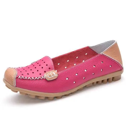 Women Genuine Leather Casual Flat Shoes Slip-on Leisure Shoes Breathable Ballet Shoes