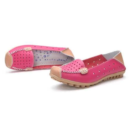 Women Genuine Leather Casual Flat Shoes Slip-on Leisure Shoes Breathable Ballet Shoes