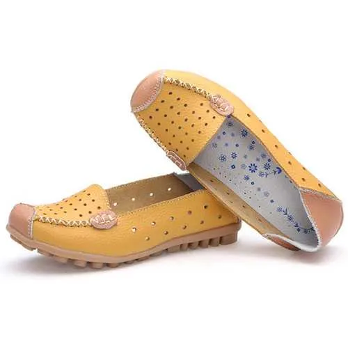 Women Genuine Leather Casual Flat Shoes Slip-on Leisure Shoes Breathable Ballet Shoes