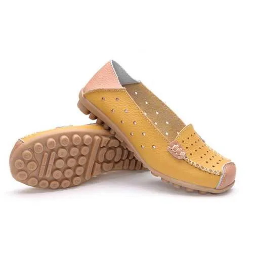 Women Genuine Leather Casual Flat Shoes Slip-on Leisure Shoes Breathable Ballet Shoes