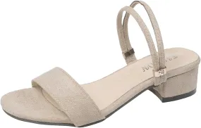Women's Ankle Double Strappy Sandal Thick Strap Solid Low heel Open Toe Summer Spring Sandals Elegant Trendy Shoe