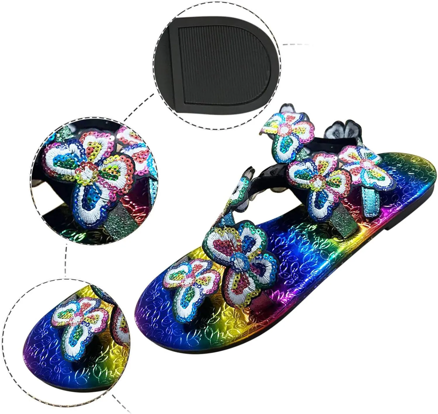 Women's Colorful Sexy Flat Sandals Summer Casual Western Trendy Plus Size 2024 Sequin Ladies Beach Color Changing Y2K, 7