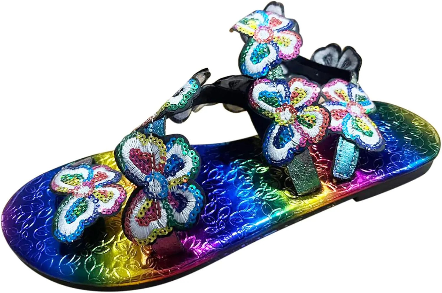 Women's Colorful Sexy Flat Sandals Summer Casual Western Trendy Plus Size 2024 Sequin Ladies Beach Color Changing Y2K, 7