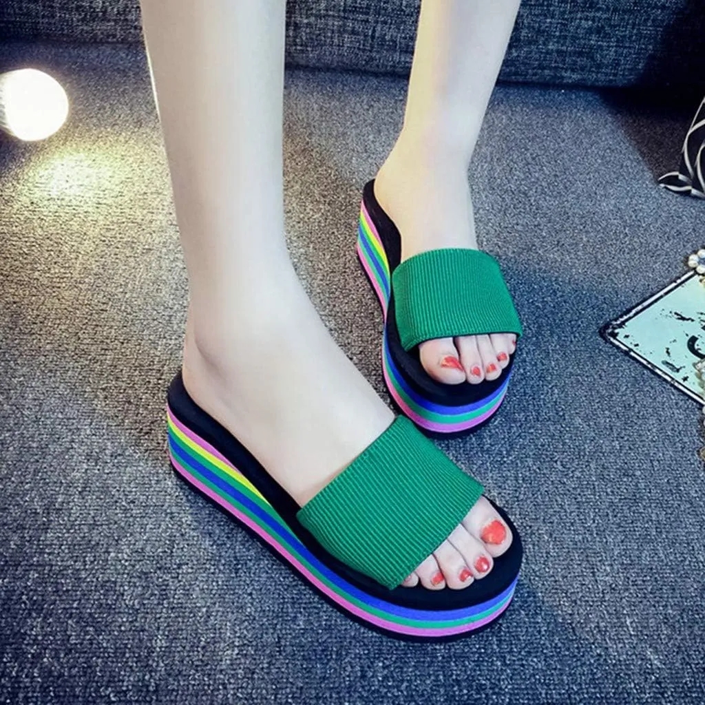 Womens Colorful Wedges Platform Slide Sandals Thick Bottom Anti-Slip Outdoor Summer Beach Sandals 2025 Trendy
