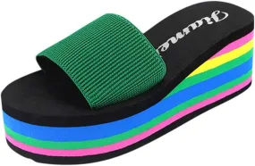 Womens Colorful Wedges Platform Slide Sandals Thick Bottom Anti-Slip Outdoor Summer Beach Sandals 2025 Trendy