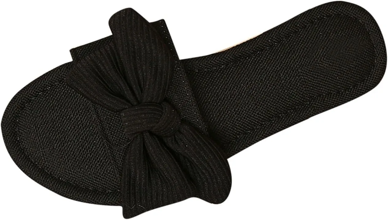 Women's Flat Slippers Summer Comfortable Soft Indoor Slide Slippers With Bow 2025 Trendy Cute Solid Open Toe Sandals