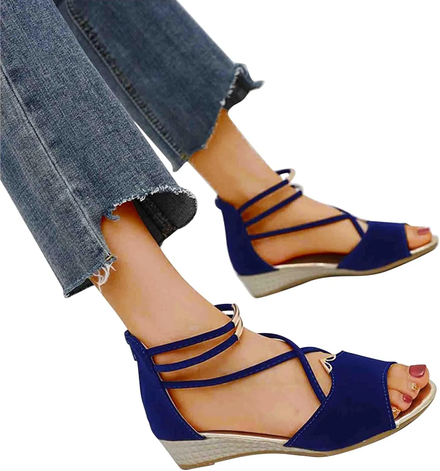 Women's Open Toe Solid Sandals Back Zipper Strappy Trendy Flat Elegant Business Summer Sandal High Elastic Shoe