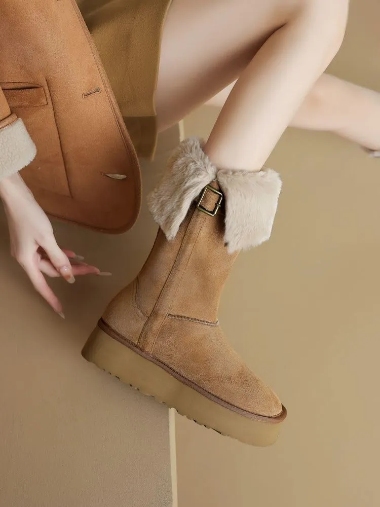 Women's Winter Fashion Mid-calf Snow Boots,Warm Fur-Lined Comfortable Snow Boots
